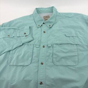 LL Bean Mens XXL Reg Light Blue Long Sleeve Button‎ Down Fishing Shirt